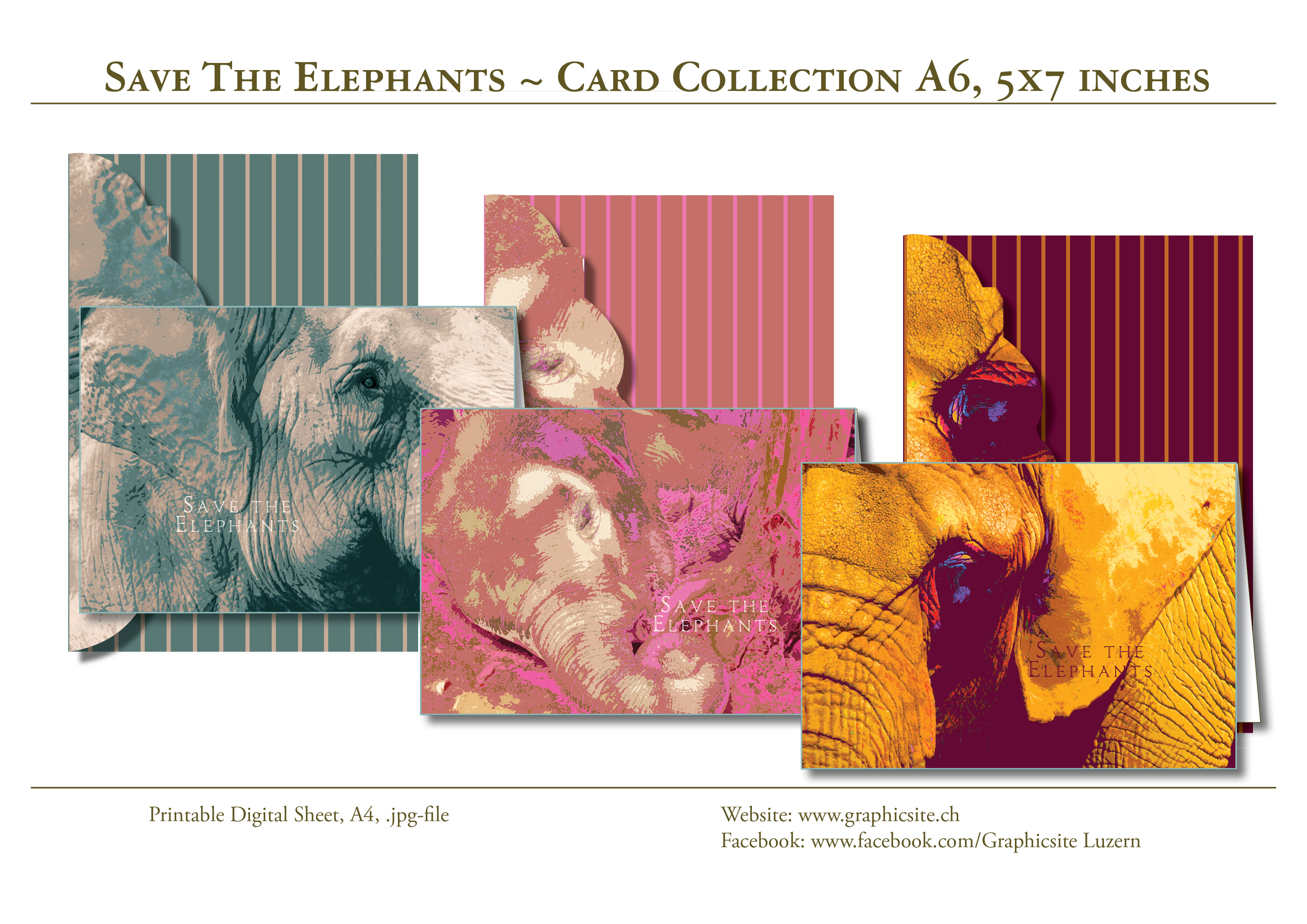 Karten selber drucken - DIN A-Formate - Rette die  Elefanten - Papeterie, Karte, selber drucken, online, shop,